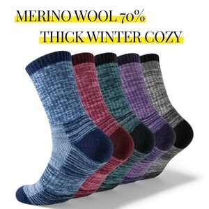 Unisex Merino 70%‎ Wool Mid-Crew Anti-Blister Hiking Socks 5.5 -10 Multi Colors